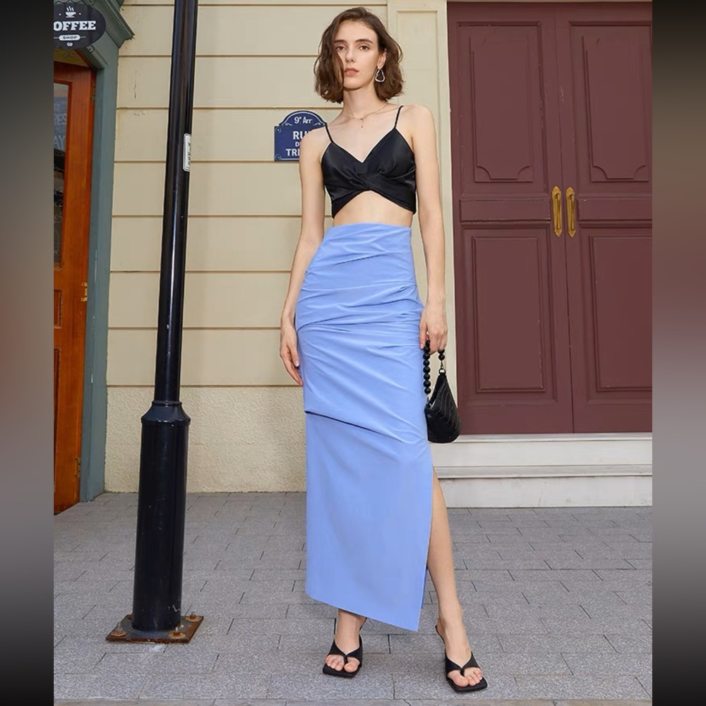 Original custom simple slimming pleated wrap hip skirt 2023 summer